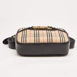 Pre Owned Burberry Beige/Black 1983 Knight Check Canvas and Leather Link Bum Belt Bag