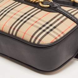 Pre Owned Burberry Beige/Black 1983 Knight Check Canvas and Leather Link Bum Belt Bag