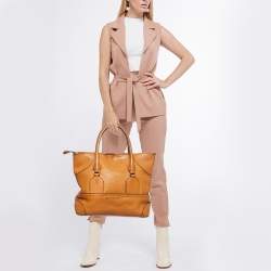 Pre Owned Burberry Brown Leather Top Zip Tote