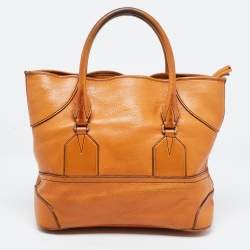 Pre Owned Burberry Brown Leather Top Zip Tote