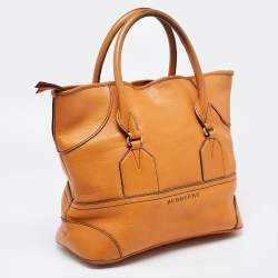 Pre Owned Burberry Brown Leather Top Zip Tote