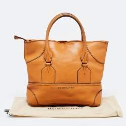Pre Owned Burberry Brown Leather Top Zip Tote