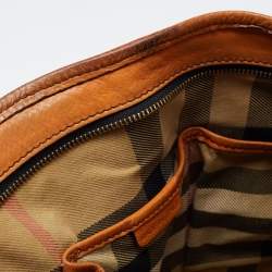 Pre Owned Burberry Brown Leather Top Zip Tote