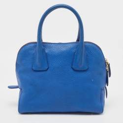 Pre Owned Burberry Blue Pebbled Leather Yorke Satchel