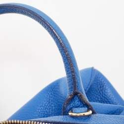 Pre Owned Burberry Blue Pebbled Leather Yorke Satchel