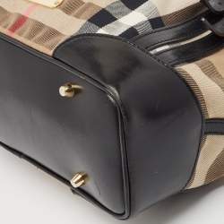 Pre Owned حقيبة يد بربري خياطة جلد بريدل جلد وكانفاس كاروهات هاوس بنية