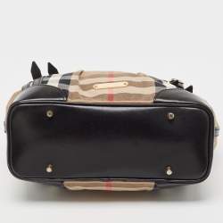 Pre Owned حقيبة يد بربري خياطة جلد بريدل جلد وكانفاس كاروهات هاوس بنية