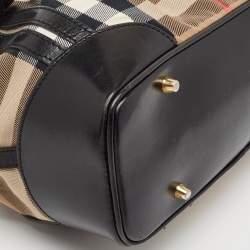 Pre Owned حقيبة يد بربري خياطة جلد بريدل جلد وكانفاس كاروهات هاوس بنية