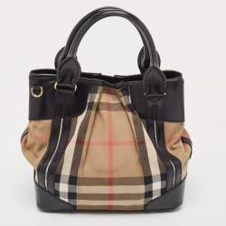 Pre Owned حقيبة يد بربري خياطة جلد بريدل جلد وكانفاس كاروهات هاوس بنية