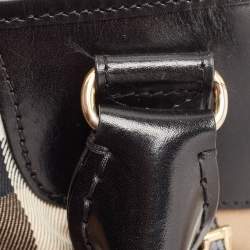 Pre Owned حقيبة يد بربري خياطة جلد بريدل جلد وكانفاس كاروهات هاوس بنية