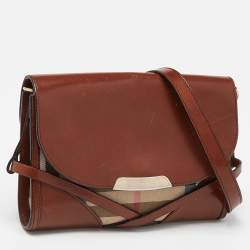 مملوكة مسبقًا Burberry Brown/Beige House Check Canvas and Leather Abbott Shoulder Bag