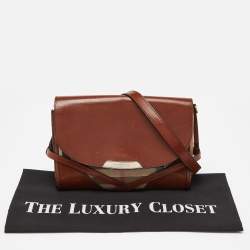 مملوكة مسبقًا Burberry Brown/Beige House Check Canvas and Leather Abbott Shoulder Bag