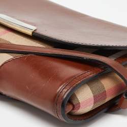 مملوكة مسبقًا Burberry Brown/Beige House Check Canvas and Leather Abbott Shoulder Bag