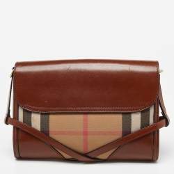 مملوكة مسبقًا Burberry Brown/Beige House Check Canvas and Leather Abbott Shoulder Bag