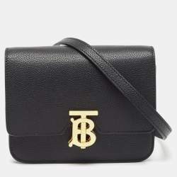 Burberry Black Leather Mini TB Shoulder Bag