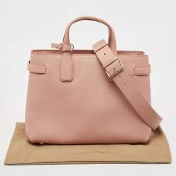 Pre Owned Burberry Pink Leather and House Check Fabric Medium Banner Derby Tote