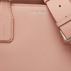 Pre Owned Burberry Pink Leather and House Check Fabric Medium Banner Derby Tote