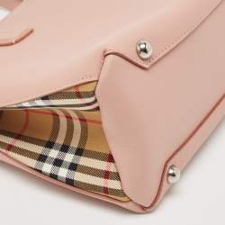 Pre Owned Burberry Pink Leather and House Check Fabric Medium Banner Derby Tote
