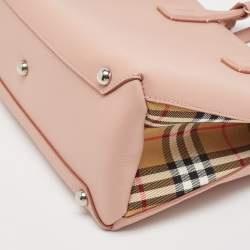 Pre Owned Burberry Pink Leather and House Check Fabric Medium Banner Derby Tote