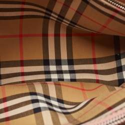 Pre Owned Burberry Pink Leather and House Check Fabric Medium Banner Derby Tote