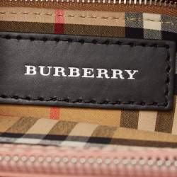 Pre Owned Burberry Pink Leather and House Check Fabric Medium Banner Derby Tote