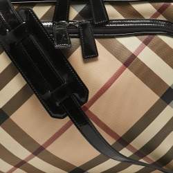 Pre Owned Burberry Black/Beige Supernova Check PVC and Patent Leather Diaper Bag