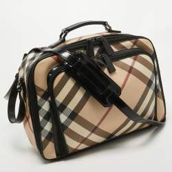 Pre Owned Burberry Black/Beige Supernova Check PVC and Patent Leather Diaper Bag