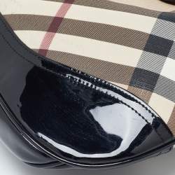 Pre Owned Burberry Beige/Black Nova Check PVC and Patent Leather Brooke Hobo