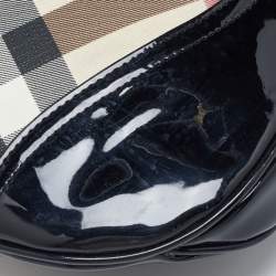 Pre Owned Burberry Beige/Black Nova Check PVC and Patent Leather Brooke Hobo