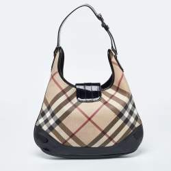 Pre Owned Burberry Beige/Black Nova Check PVC and Patent Leather Brooke Hobo