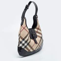 Pre Owned Burberry Beige/Black Nova Check PVC and Patent Leather Brooke Hobo