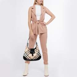 Pre Owned Burberry Beige/Black Nova Check PVC and Patent Leather Brooke Hobo