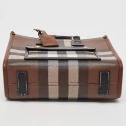Pre Owned Burberry Brown/Black Canvas Check Small Freya Tote