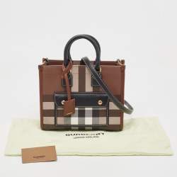 Pre Owned Burberry Brown/Black Canvas Check Small Freya Tote