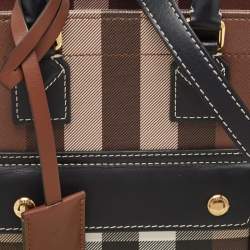 Pre Owned Burberry Brown/Black Canvas Check Small Freya Tote