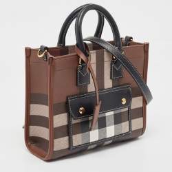 Pre Owned Burberry Brown/Black Canvas Check Small Freya Tote