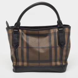 Pre Owned Burberry Brown/Black Smoke Check PVC and Leather Tote