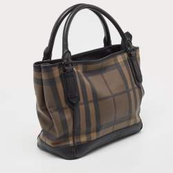 Pre Owned Burberry Brown/Black Smoke Check PVC and Leather Tote