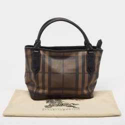 Pre Owned Burberry Brown/Black Smoke Check PVC and Leather Tote