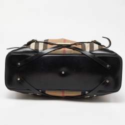Pre Owned Burberry Black House Check Canvas and Leather Large Bridle Lynher Tote