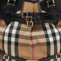 Pre Owned Burberry Black House Check Canvas and Leather Large Bridle Lynher Tote