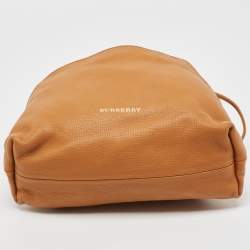 Pre Owned Burberry Tan Leather and House Check Fabric Little Crush Crossbody Bag