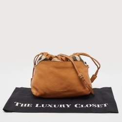 Pre Owned Burberry Tan Leather and House Check Fabric Little Crush Crossbody Bag