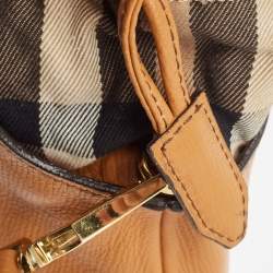 Pre Owned Burberry Tan Leather and House Check Fabric Little Crush Crossbody Bag