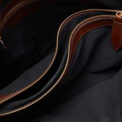 Pre Owned Burberry Brown House Check Fabric and Leather Medium Bridle Lynher Tote