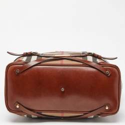 Pre Owned Burberry Brown House Check Fabric and Leather Medium Bridle Lynher Tote