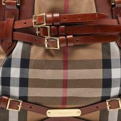 Pre Owned Burberry Brown House Check Fabric and Leather Medium Bridle Lynher Tote