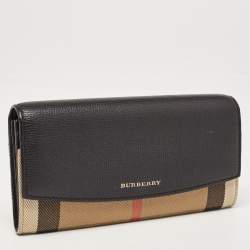 Pre Owned محفظة كونتيننتال بربري كانفاس كاروهات هاوس تشيك وجلد أسود/ بيج بقلاب 