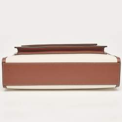 Pre Owned حقيبة بربري كانفاس وجلد أبيض/عنابي بجيب متوسطة