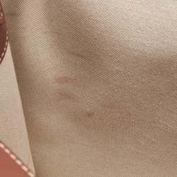 Pre Owned حقيبة بربري كانفاس وجلد أبيض/عنابي بجيب متوسطة